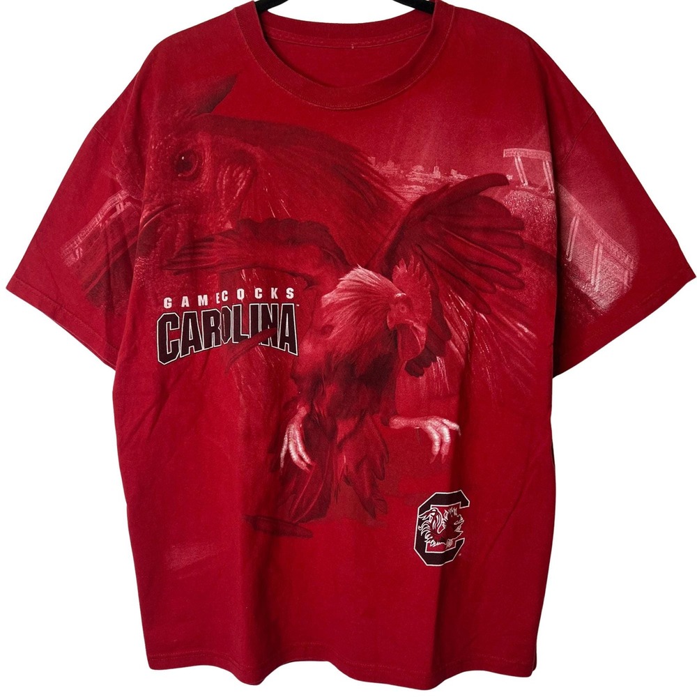 Vintage 90s Carolina Gamecocks All Over Print NCAA T-Shirt Red Sz XL